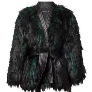 Balmain x H&M Dark Green Faux Fur Leather Jacket Women’s Size 12